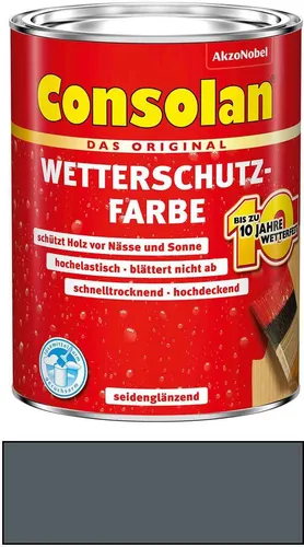 Consolan Wetterschutzfarbe, Deckender Holzschutz für Außen, Schiefer, 750 ml