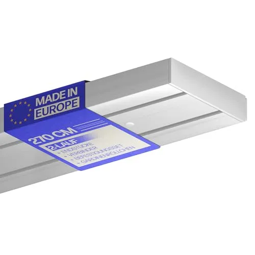 Bestlivings Gardinenschiene (270cm / 2-läufig), Vorhangschiene Komplettset inkl. Zubehör (Befestigungs-Set, Seitendeckel, Gardinenröllchen)