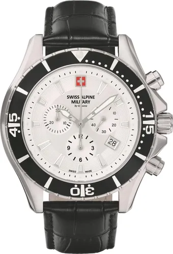 Swiss Alpine Military Herren Uhr Chronograph 7040.9532SAM - Elegante Armbanduhr für Herren mit Chronograph-Funktion, silberfarbenem Zifferblatt und robustem Lederarmband – ideal für Stilbewusste.