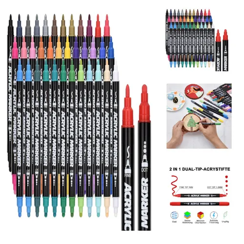 Farbige Acrylstifte Doppelspitze Wasserfest Multimarker für Leinwand 36