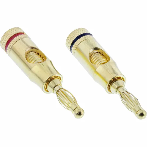 InLine® 2x Bananen Stecker Schraubversion Metall vergoldet 1x rot 1x schwarz