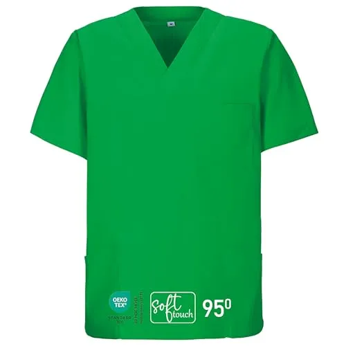 EXNER Unisex Kasack für die Pflege, Kelly Green, Größe XS - Vielseitiger Kasack mit 3 praktischen Taschen, aus strapazierfähiger Baumwollmischung. Ideal für Pflegeberufe, atmungsaktiv und pflegeleicht. Hoher Tragekomfort für den täglichen Einsatz.