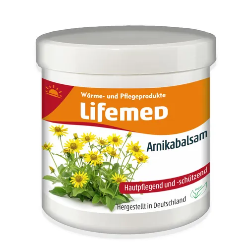 Lifemed Arnikabalsam 250 ml - Hautpflegende Wirkung - Arzneimittel zur Pflege beanspruchter Haut mit wertvollem Arnika-Extrakt. Ideal bei Insektenstichen und Muskelbeschwerden, vegan und in Deutschland hergestellt.