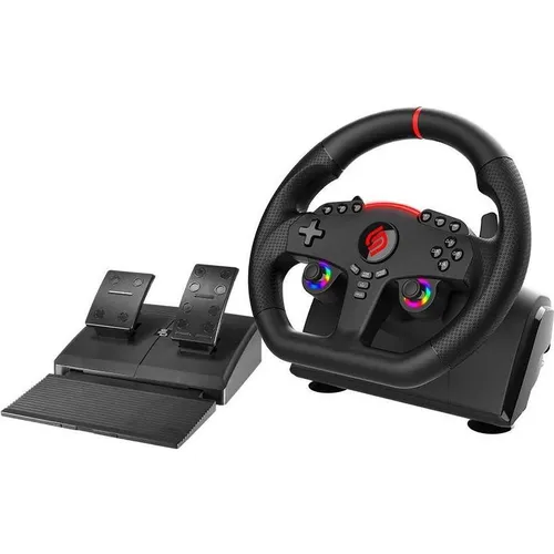 GT Steering Wheel - Set für Sony PlayStation 4 - Gaming-Zubehör mit 270° Drehung, programmierbaren RGB-LEDs und dualem Vibrationsmotor für ein realistisches Rennerlebnis auf mehreren Plattformen.