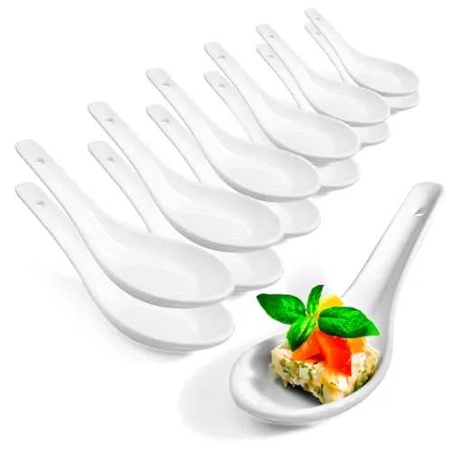 com-four® 12x Asiatische Suppenlöffel - Reislöffel aus weißem Porzellan - Servierlöffel für Reisschalen, Ramen, Vorspeisen, Desserts - Porzellan-Löffel-Set - Dim-Sum-Löffel (12 Stück - weiß)
