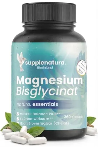 Magnesium Bisglycinate | 360 Kapseln –PREMIUM: Chelat-Form | Produziert in Deutschland | Laborgeprüfte Supplements | Magnesium Glycinate von SUPPLENATURA®