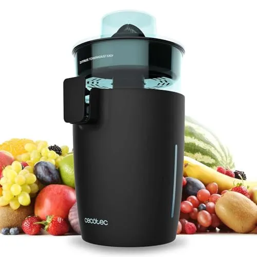 Cecotec Zitrus TowerAdjust Easy Black 800 Inox - Entsafter mit 800 W Leistung für schnelle Saftgewinnung, einstellbarem Fruchtfleischregulierer und BPA-freiem 0,5 l Behälter für gesunde Säfte jederzeit.