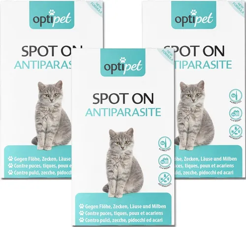 OptiPet Zeckenschutzmittel Spot on Katze - Effektive Floh- und Zeckenabwehr - Zeckenmittel für Katzen, wirkt bis zu 24 Wochen gegen Flöhe, Zecken und andere Parasiten. Ideal für aktive Haustiere, die gerne draußen spielen.