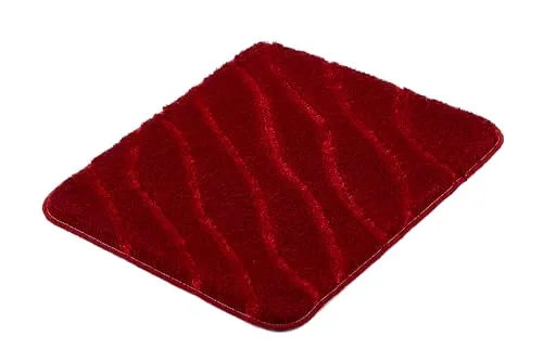 Kleine Wolke Badteppich Tram Granat, 55x65 cm - Badematte in Rot mit modernem Wellendesign, rutschhemmender TPE-Beschichtung und attraktiver Hoch-Tief-Optik für ein sicheres und stilvolles Badezimmer.
