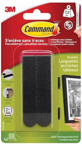 Command Klebestreifen, Schwarz, 4 x 2 Große L (8 Streifen)