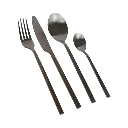 Argon Tischware 16 Stück Besteckset aus Edelstahl - Schwarz - Essen Gabeln Messer Löffel Hochglanzpoliert Metall 4-Person Tisch Gabel Messer Löffel Set