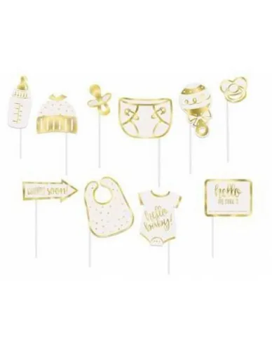 Unique Industries Inc. Hängedekoration Foto-Props Hello Baby Gold 10-tlg. Babyparty Dekor