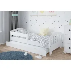 Kinderbett 80x160 | 80x180 | 90x200 cm mit Schublade, Rausfallschutz & Lattenrost in weiß 160 x 80 Mädchen Jungen Bett - Weiß