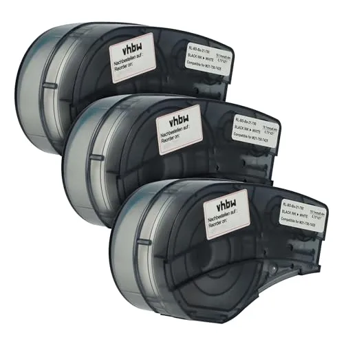 vhbw 3x Schriftband-Kassette Ersatz für Brady M21-750-7425 für Etiketten-Drucker 19,05mm Schwarz auf Weiß, Polypropylen