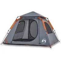 vidaXL Kuppel-Campingzelt für 4 Personen - Grau und Orange mit Quick-Release-System - Campingzelt für 4 Personen, wasserdicht und winddicht. Mit Quick-Release-System für einfachen Aufbau und abnehmbarem Überzelt für zusätzlichen Wetterschutz.