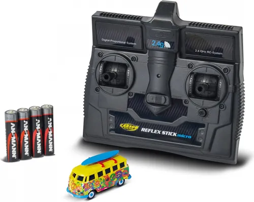 Carson 500504150 H0 Automodell VW T1 Bus Flower Power - RC-Modell im Maßstab 1:87, 100% RTR und mit Originalverpackung – ein Muss für Sammler und VW-Fans!