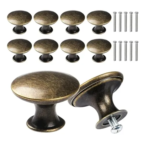 Yuechenggui 10 Stück Antike Bronze Schranktürknöpfe Vintage Runde Schubladengriff mit 10 Schrauben Möbelknöpfe Kommodenknöpfe, Schubladenknöpfe Set für Schrank Schublade
