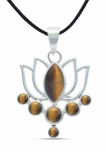 mantraroma Kettenanhänger 925 Silber Tigerauge brauner Stein Edelstein Kettenanhänger Damen Sterling Silber Halskette Anhänger Geschenk (MAH-138-18)