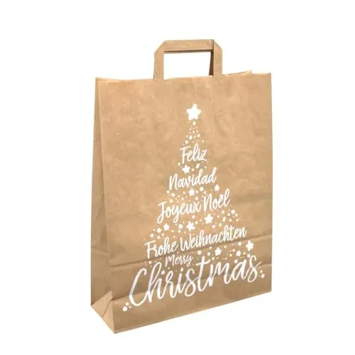 Papiertragetaschen Einkaufstüten Papiertüten braun mit Weihnachtsmotiv