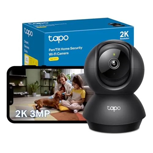 Tapo C211 2K 3MP Pan/Tilt Indoor Kamera Haus Sicherheitskamera WiFi Kamera Keine Monatliche Gebühr KI-Erkennung Hundekamera Babykamera Monitor CCTV 360° Ansicht Nachtsicht Funktioniert mit Alexa