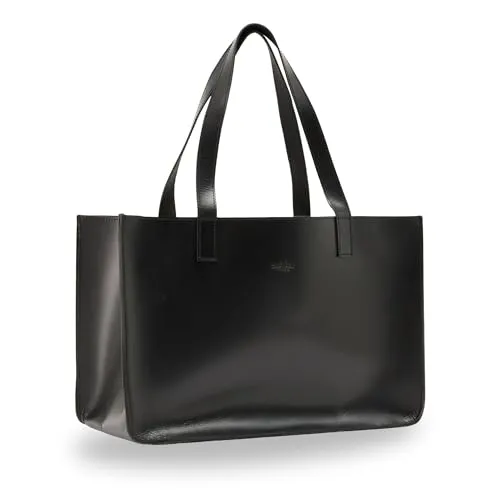 Gusti Shopper Leder - Agatha Handtasche Schwarz, schickes Design im College-Vintage-Style und praktischer Allrounder für jeden Tag