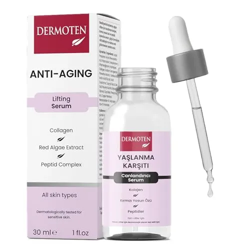 DERMOTEN Anti-Aging-Serum für das Gesicht, reduziert Falten und feine Linien, Glykolsäure, Kollagen, straffende und feuchtigkeitsspendende Formel, jugendlicher Glanz für alle Hauttypen, 30 ML