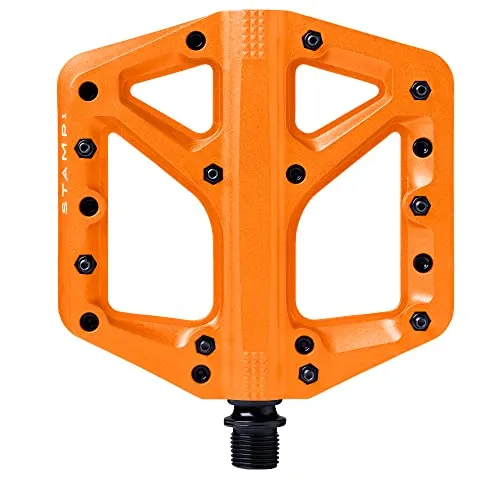Crankbrothers Stamp 1 große orangefarbene Pedale - Fahrradpedale mit optimaler Traktion und leichtem Design, ideal für Schuhgrößen 43–49, perfekt abgestimmt auf Crankbrothers-Schuhe.