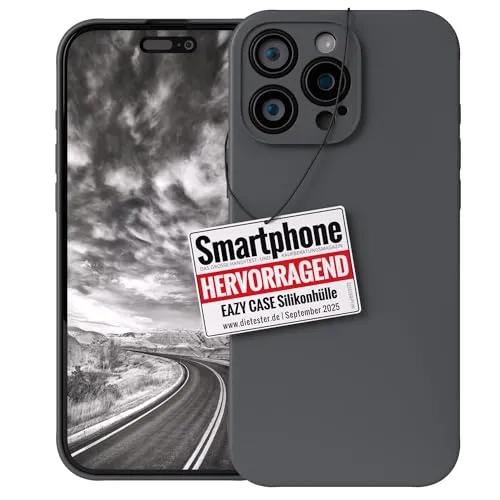 EAZY CASE - Silikonhülle für iPhone 16 Pro Max Hülle Silikon Case Grau weich stoßfeste Handyhülle Schutzhülle mit Kameraschutz Dünn Premium Schutz Cover TPU Phone Bumper in Anthrazit Matt