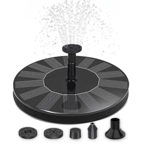 Solarbrunnen Wasser-Fontäne für draußen - 16 cm Schwimmende Solar Wasserpumpe mit 5 wechselbaren Aufsätzen - Springbrunnen Wasserspiel als Balkon Miniteich oder Garten-Brunnen Vogeltränke