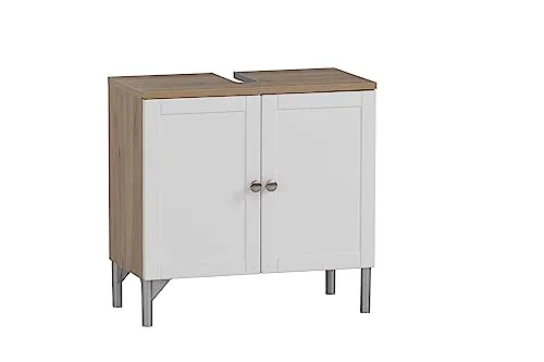 Schildmeyer Waschbeckenunterschrank Jesper 155984 - Waschbeckenunterschrank im Landhausstil, aus feuchtigkeitsbeständigem MDF, mit praktischem Siphonausschnitt und viel Stauraum für Badzubehör. Maße: 60,2 x 58,5 x 32 cm.