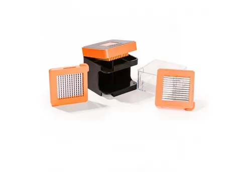 Genius Gemüseschneider Nicer Dicer Spicy - 4 Teile, praktischer Allesschneider in Orange, ideal für schnelle und einfache Zubereitung von Gemüse