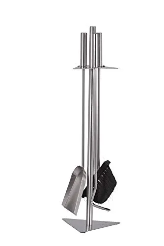 FIREFIX K2403 Kaminbesteck 4-teilig - Edelstahl, inklusive Ständer, Stocheisen, Besen und Schaufel für effiziente Kaminpflege