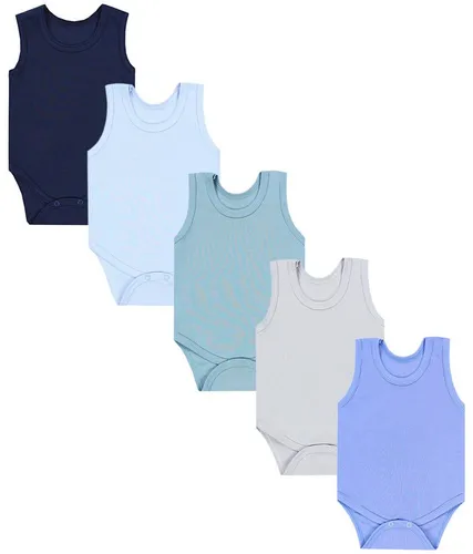 TupTam Baby Jungen Achselbody 5er Pack in Unifarben - Praktisches 5er Set ärmelloser Baby Bodys aus reiner Baumwolle, ideal für warme Tage oder als Unterwäsche. Atmungsaktiv und bequem, mit Druckknöpfen für einfaches An- und Ausziehen. Farben bleiben auch nach vielen Wäschen kräftig.