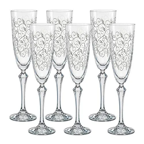 Bohemia Sektgläser Kristall - 6er Set Leaves Clear - Elegante Sektkelche mit 200 ml Volumen, spülmaschinenfest und ideal für festliche Anlässe. Perfekt für stilvolle Tischdekoration.