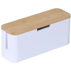 Relaxdays Kabelbox aus Bambus in Weiß und Hellbraun - Ordnung im Kabelchaos mit der stilvollen Kabelbox aus Bambus. Platz für eine 6-fach-Steckdosenleiste und effektives Kabelmanagement dank seitlicher Öffnungen. Ideal für Wohnzimmer oder Schreibtisch.