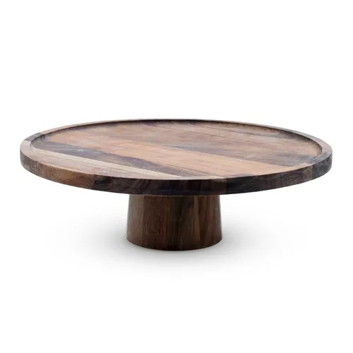 Akazien Holz Servier Ständer auf Fuß - 30 cm - Tisch Podest Deko Kerzen Tablett