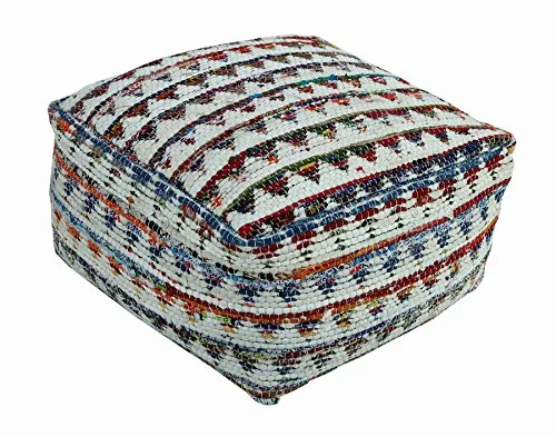 Homescapes Chindi Sitzwürfel Fußhocker quadratisch Ethno Look bunt Creme 60 x 60 x 30 cm