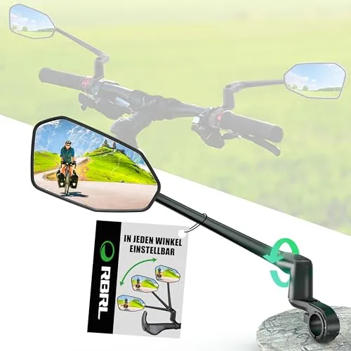 RBRL Fahrradspiegel für Lenker mit ProVision-Echtglas, Aluminiumlegierung Fahrrad Spiegel Arm, Bruchfest & Langlebig, 360° Drehbar & Klappbar Fahrrad Rückspiegel, E-Bike, Escooter (links+rechts)