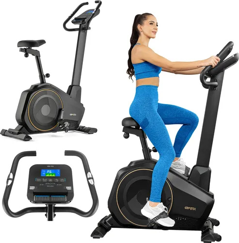 Gymtek® Elektromagnetischer Heimtrainer, Fahrrad für Zuhause - bis 150kg - 16 Widerstandsstufen, 10kg Schwungmasse - LCD Display - Home Gym Fitness