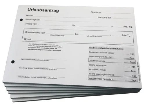 Blocks Antrag Urlaub - Urlaubsantrag SD 2-fach DIN A5 gelocht-50 Satz (22267) 10