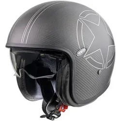 Premier Vintage Carbon Star Jethelm, schwarz, Größe XS - Motorradhelm mit Tri-Composite-Schale für optimalen Schutz, integrierte Sonnenblende und ideal für stilbewusste Fahrer.