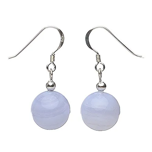 Ohrringe Ohrhänger Chalzedon Bandachat Ø12mm hellblau & 925er Silber Ohrschmuck Damen