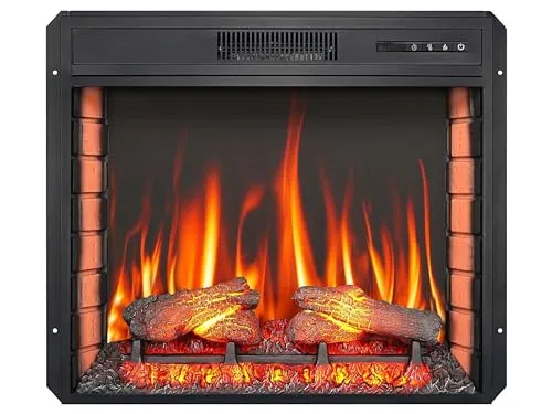 ArtiFlame AF28S LED Elektrischer Einbaukamin mit 3D Flammeneffekt 1800W Knisterton Kamin mit Fernbedienung und Thermostat Schwarz