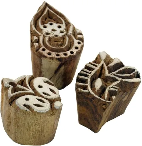 GURU SHOP Indischer Textilstempel, Holz Stoffdruckstempel, Blaudruck Stempel, Druck Modell - Set 14, 3x3x3 cm