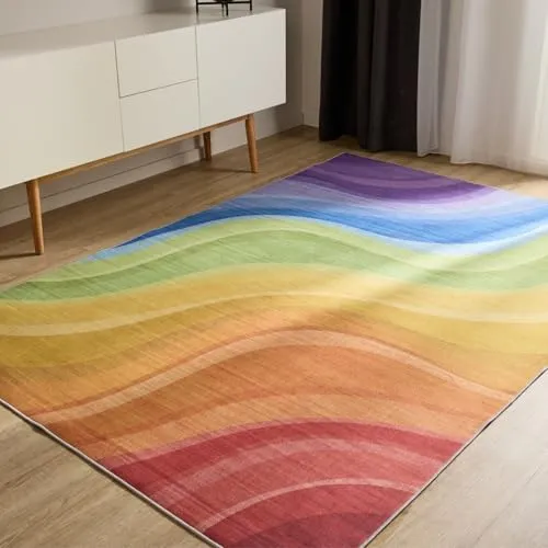 benuta Basic Waschbarer Teppich George - Multicolor/Lila 60x120 cm - Teppich in modernem Design, pflegeleicht und maschinenwaschbar bei 30°. Mit Anti-Rutsch-Rückseite für sicheren Halt – ideal für Wohnzimmer, Schlafzimmer oder Büro.
