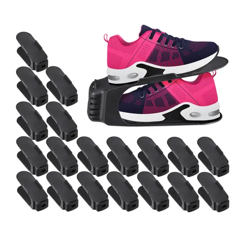 relaxdays Schuhstapler 20er Set, schwarz - Staplereinsätze für mehr Ordnung im Schuhregal. Die rutschfesten Schuhstapler ermöglichen effizientes Stapeln und schützen Deine Schuhe vor Schmutz und Druckstellen.