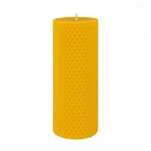 Hahn Kerzenfarm 100% Bienenwachs Stumpenkerze 150x58mm, Unparfümiert, Geblümt