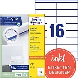 Zweckform 3665 Avery Etiketten 105 x 33.8mm - 1600 Stück - Etiketten für Drucker, starke Klebkraft und staufreies Drucken. Ideal für Seriendruck und größere Aufträge. Nachhaltig produziert in Deutschland.