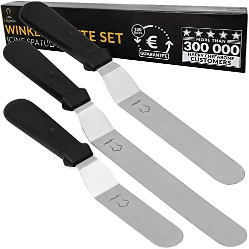 Chefarone Winkelpalette Set Edelstahl - 3 Streichpaletten für Torten - Ausstechformen für kreative Tortendekoration - Set mit 3 hochwertigen Edelstahlpaletten für präzises Bestreichen und Verzieren von Torten.