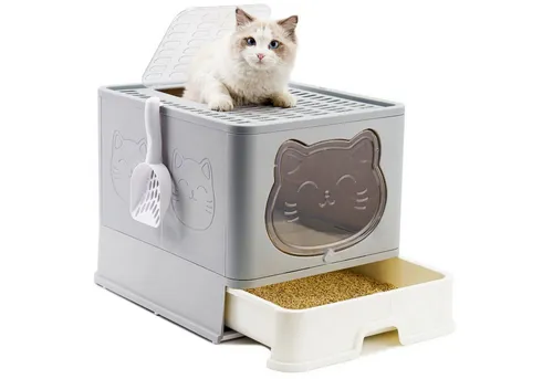 Faltbare Katzentoilette mit Deckel - Komfort für Ihre Katze - Katzentoilette mit ausziehbarer Schublade, die Reinigung erleichtert und für Privatsphäre sorgt. Ideal für Katzen jeder Größe und altersgerecht einstellbar.